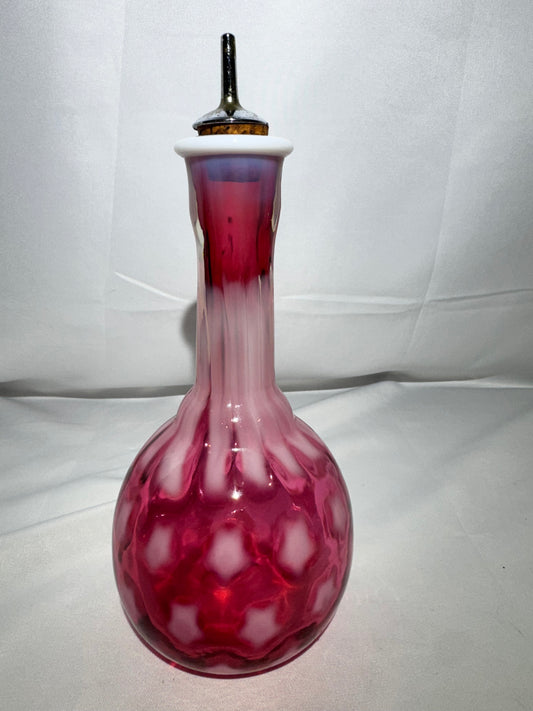 Vintage Cranberry Barber Bottle – Stars & Stripes Pattern with Stopper