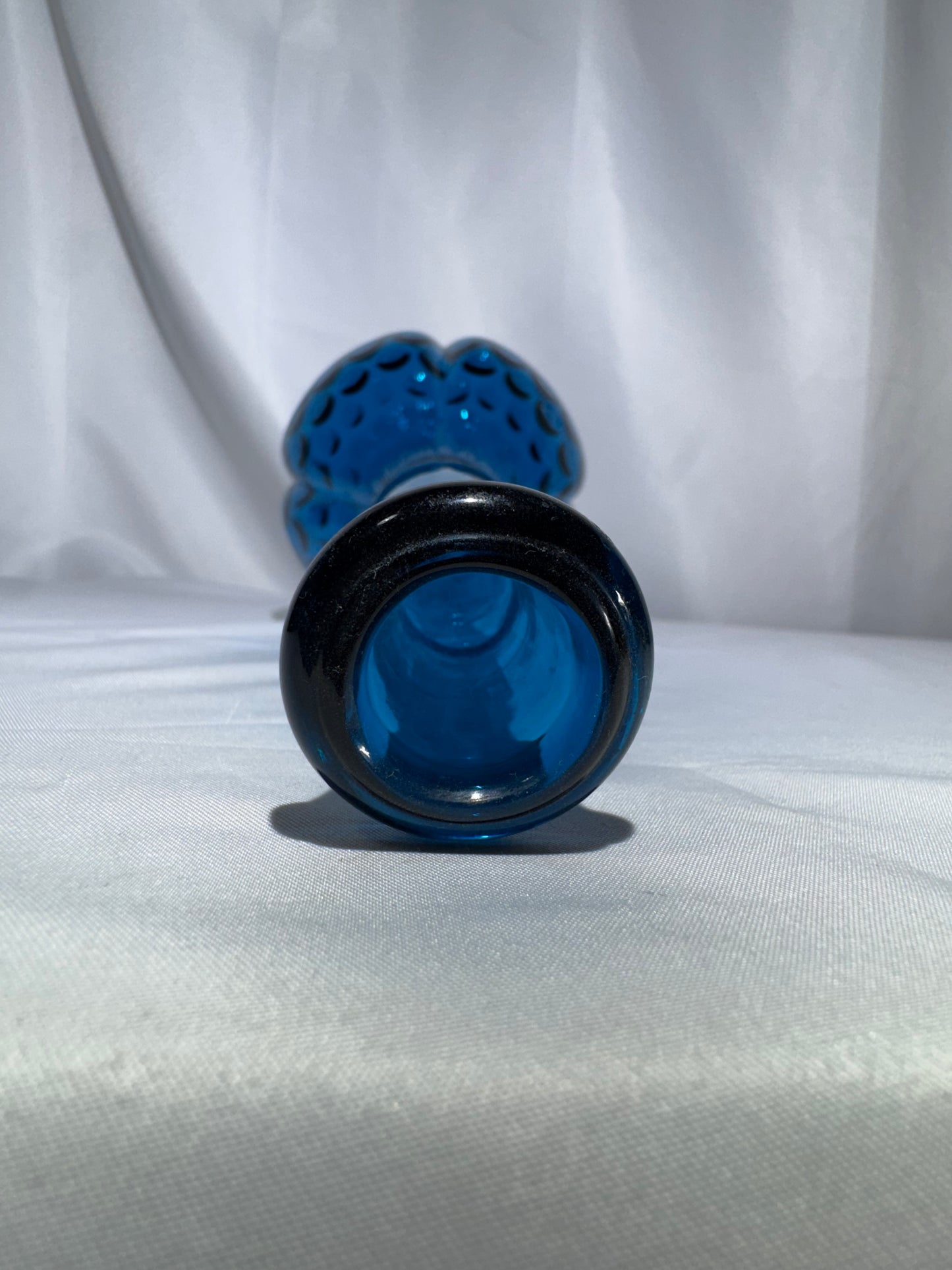 Vintage Mid-Century Jamestown Blue Glass Barber Bottle – Thumbprint / Coin-Dot Pattern