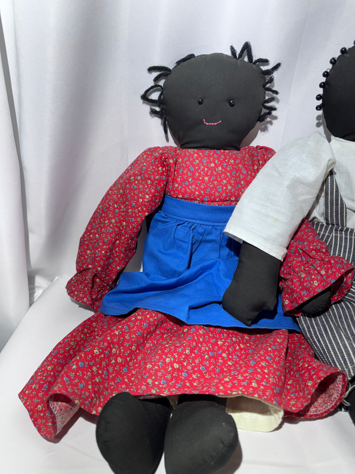 Handmade Black Folk Art Rag Doll Pair – Vintage/Contemporary Americana – Boy & Girl