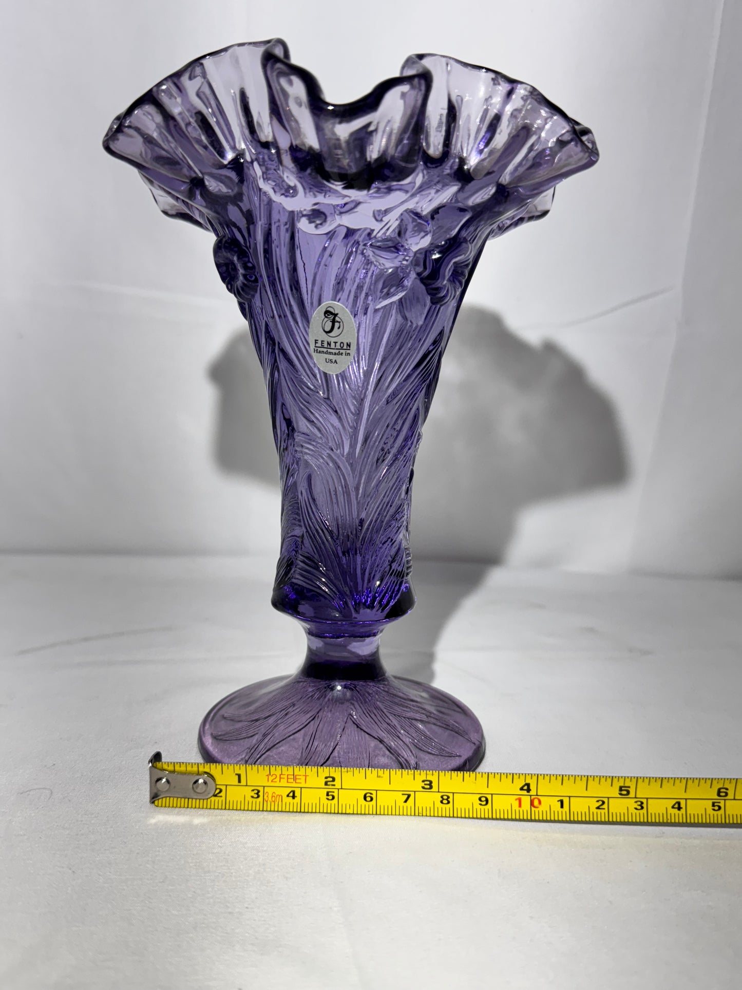 Fenton Amethyst Daffodil Ruffled Vase – Handcrafted in the USA – Original Fenton Sticker – 7.5” Tall