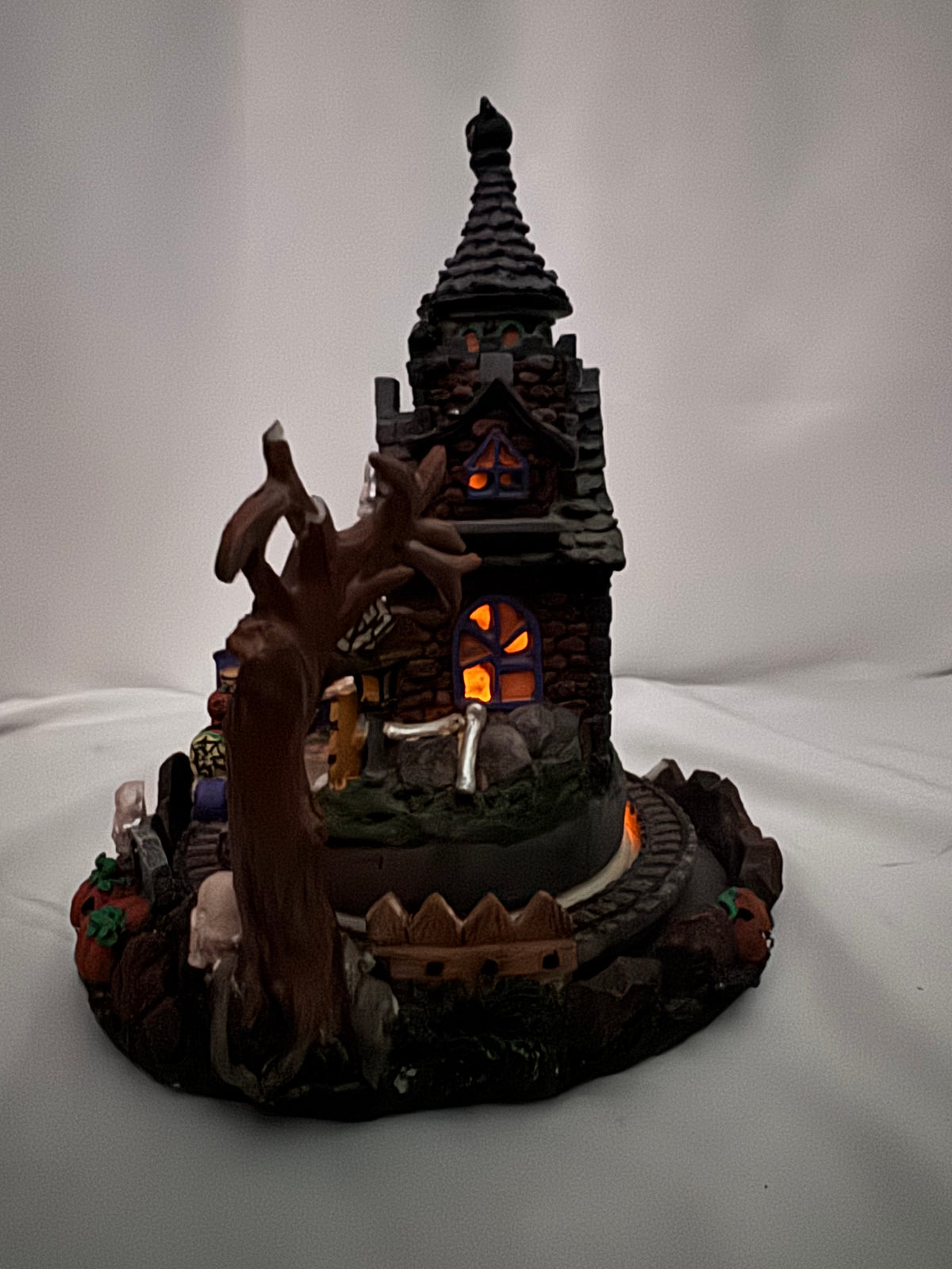 Halloween Village Haunted Castle with Moving Train Track – Lighted Display