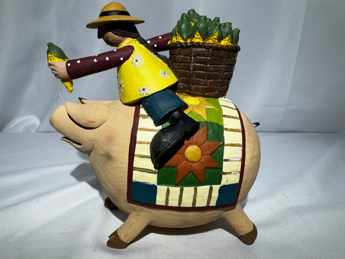 Williraye Studio Eating Like a Pig Folk Art Figurine Hand Painted
