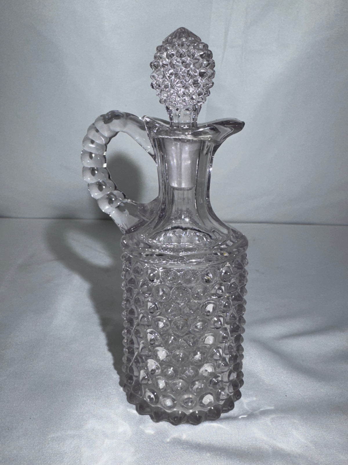 Antique EAPG Pointed Hobnail Dewdrop Glass Oil Vinegar Cruet with Stopper 6”