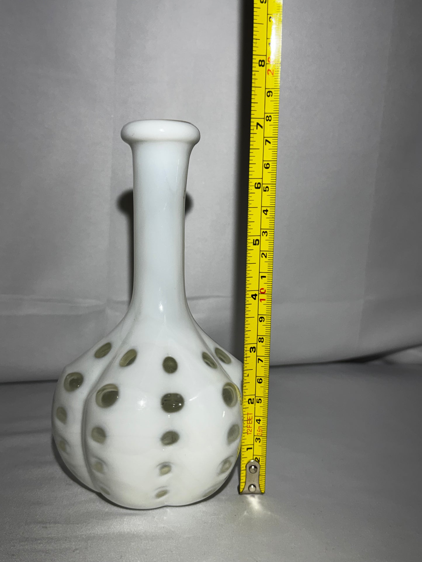 Vintage Fenton White Milk Glass Coin Dot Barber Bottle 7”