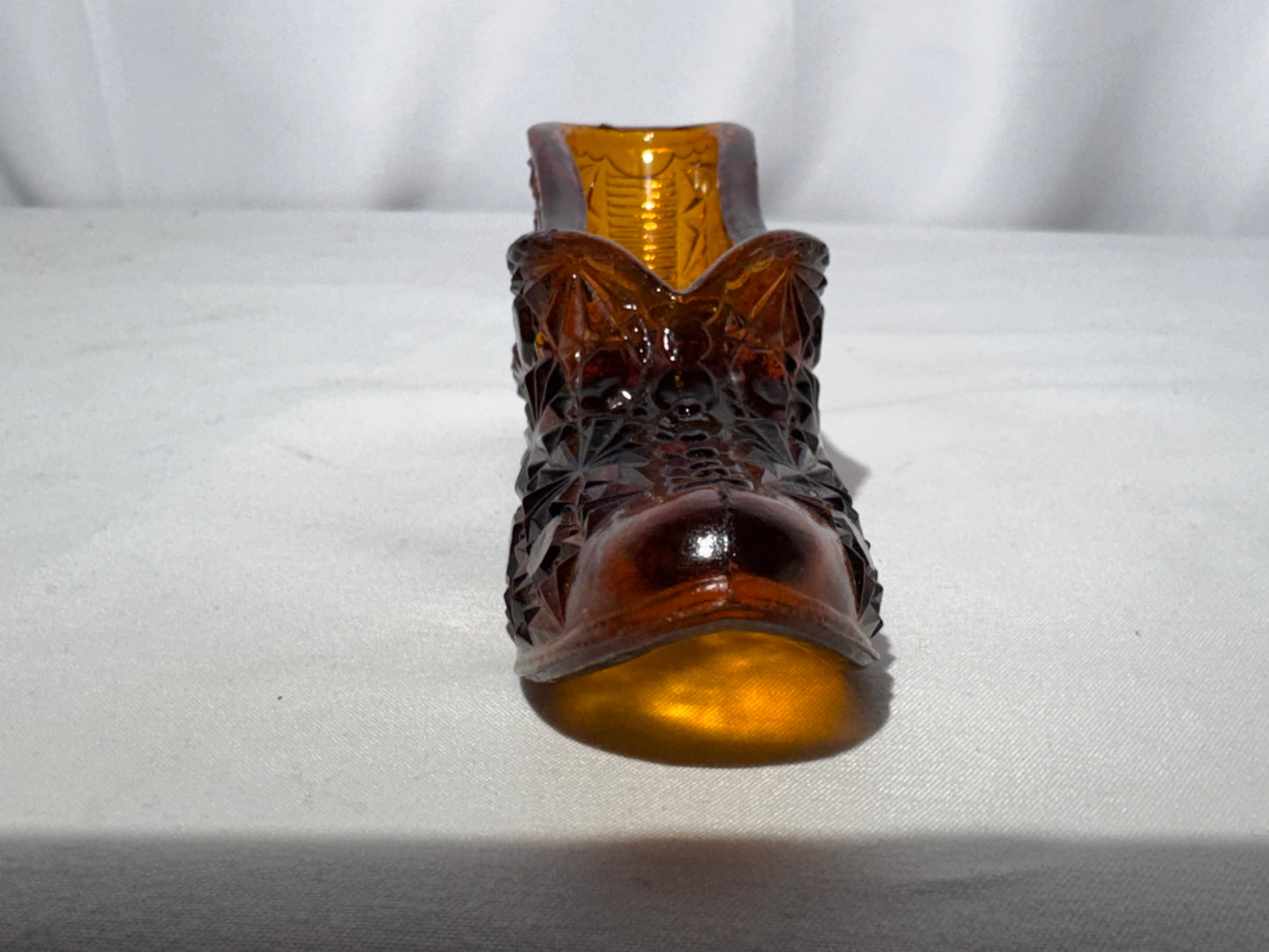 Vintage Amber Daisy & Button “Princess Slipper” Glass Shoe