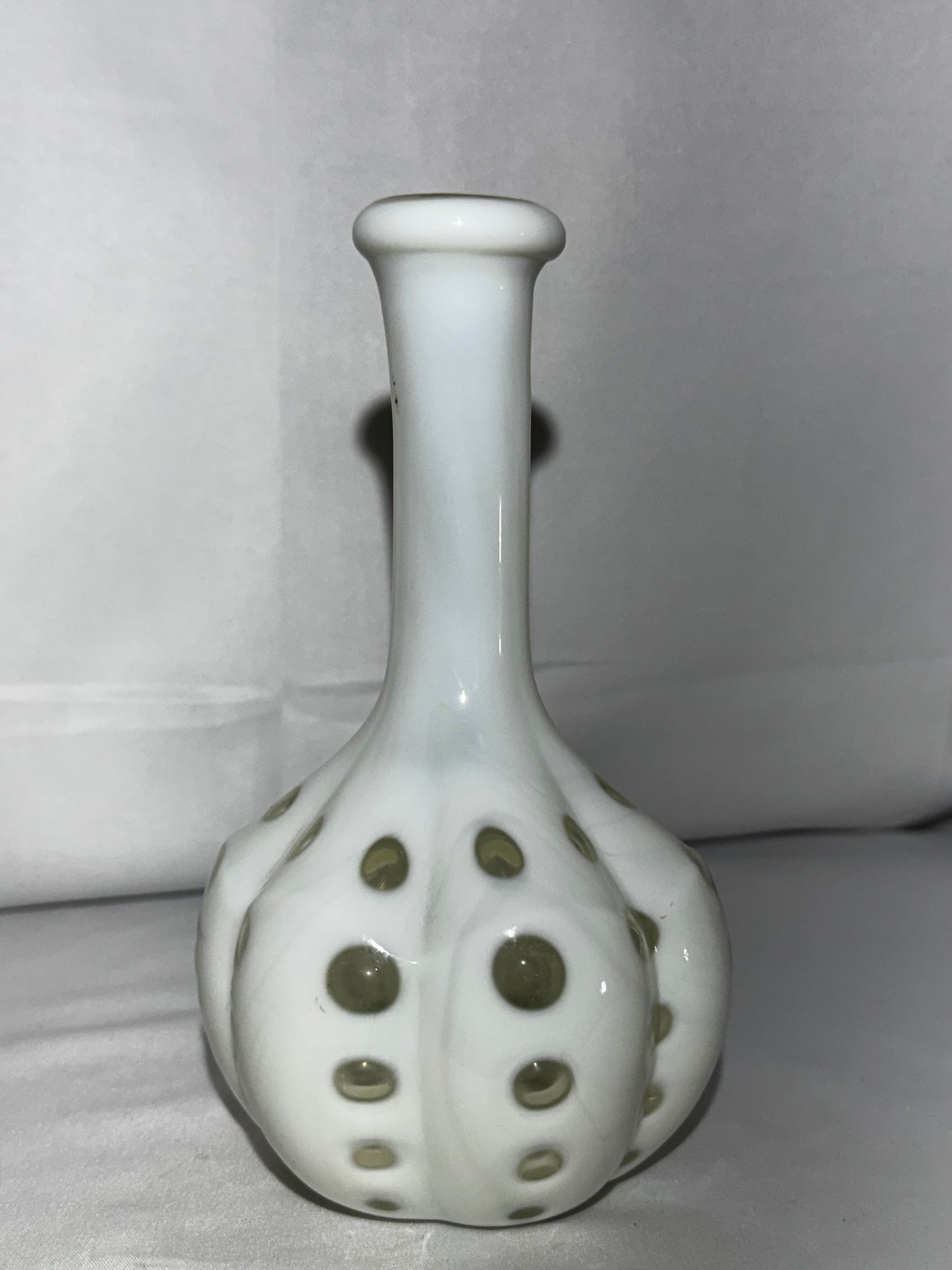 Vintage Fenton White Milk Glass Coin Dot Barber Bottle 7”