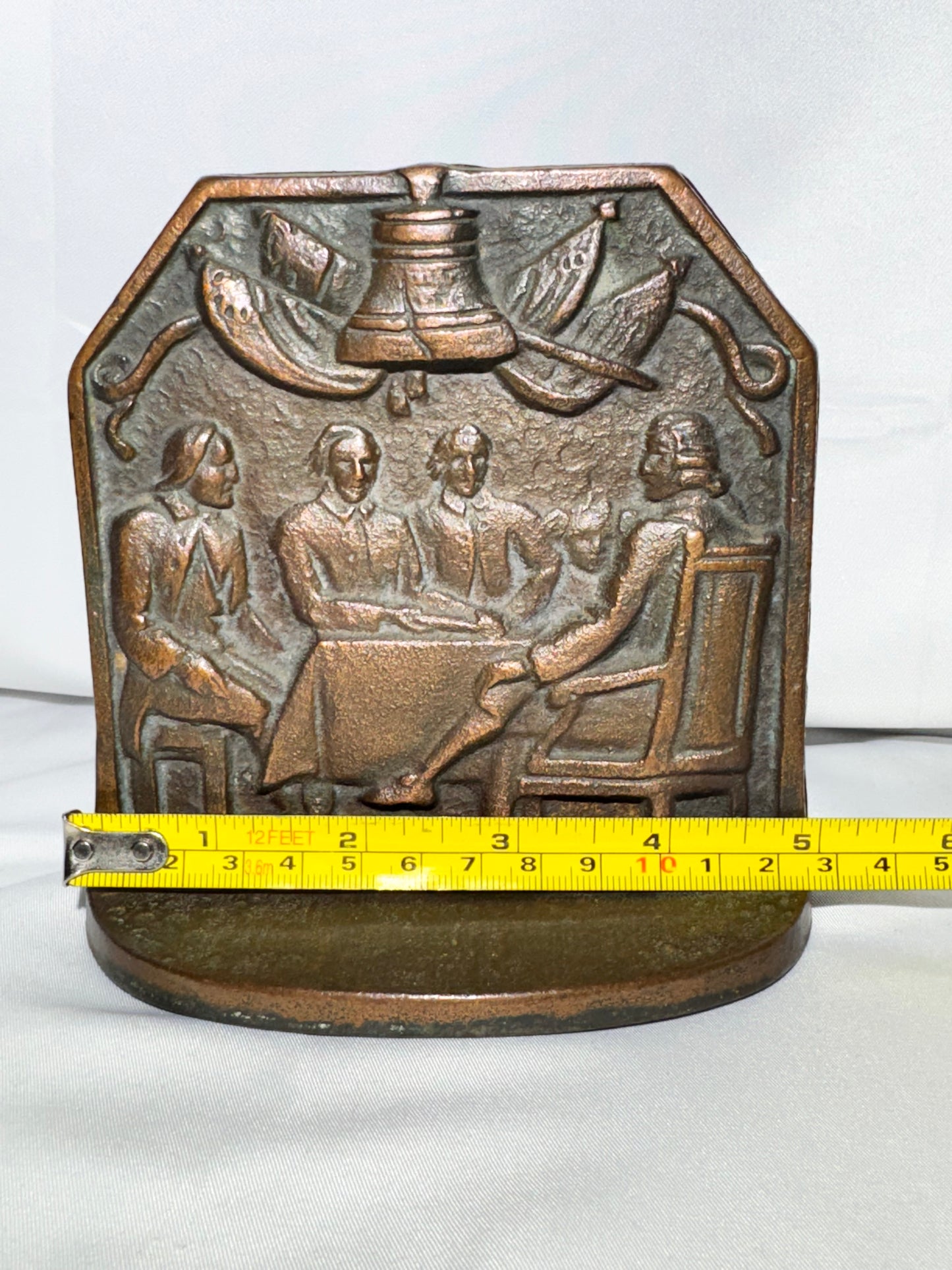 Antique “Let Freedom Ring” Cast Iron Bookends – c. 1925 American Historical Design