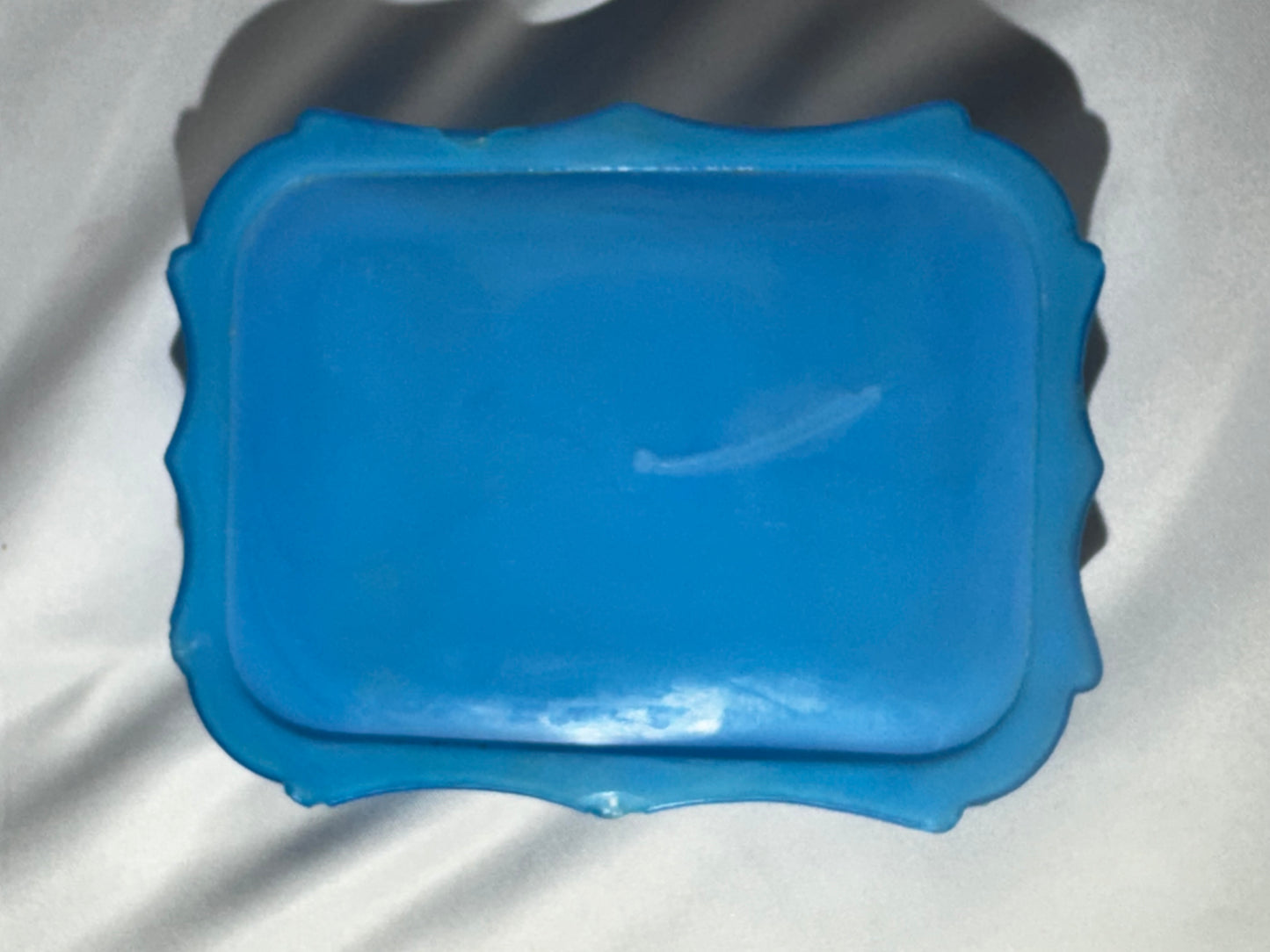 Antique Victorian Blue Opaline Milk Glass Vanity Tray Soap Dish Jewelry Trinket 4.5”