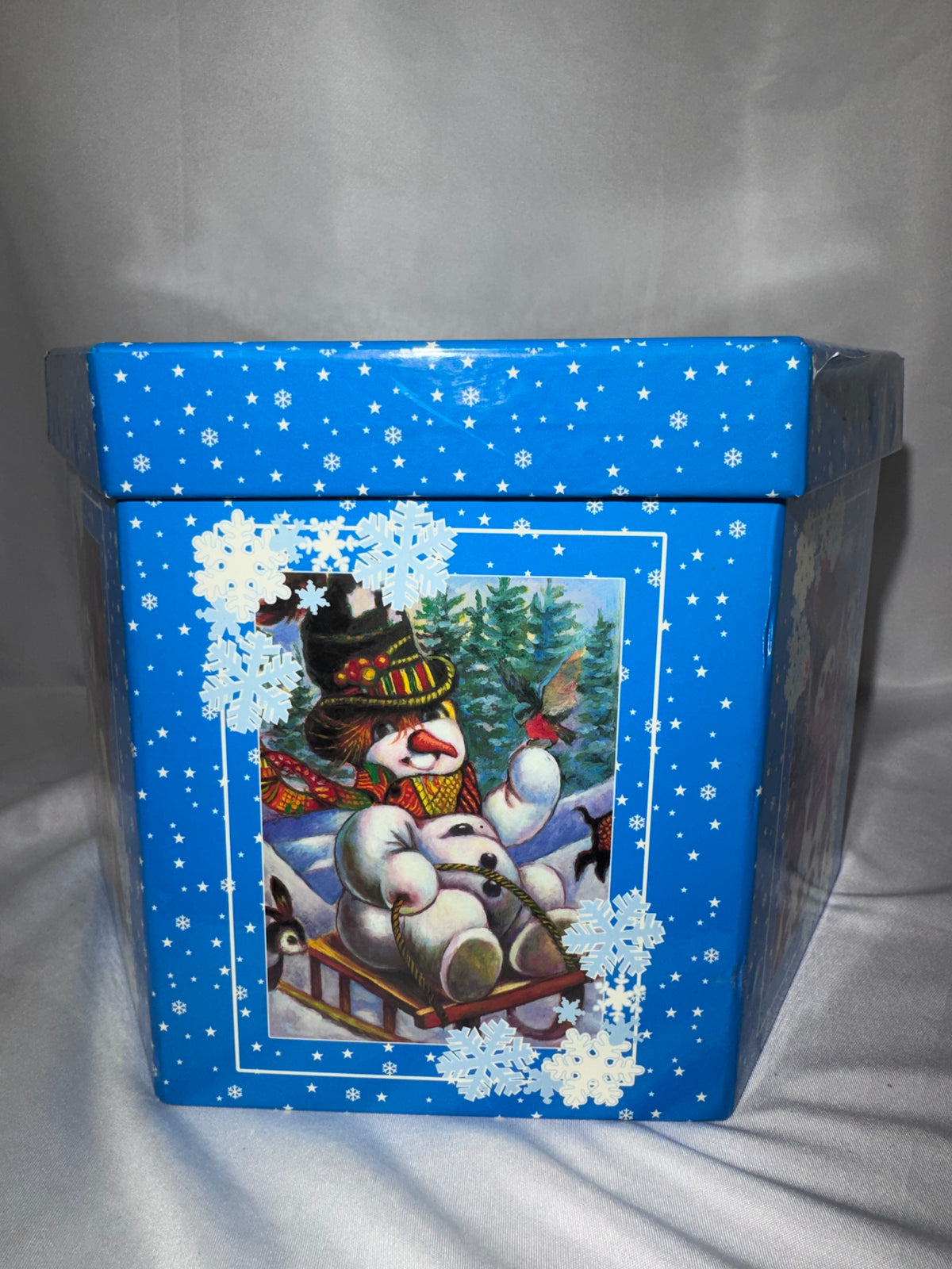 Vintage Frosty Snowman Christmas Ornaments Set of 12 Paper Mache Red Bows w/ Box