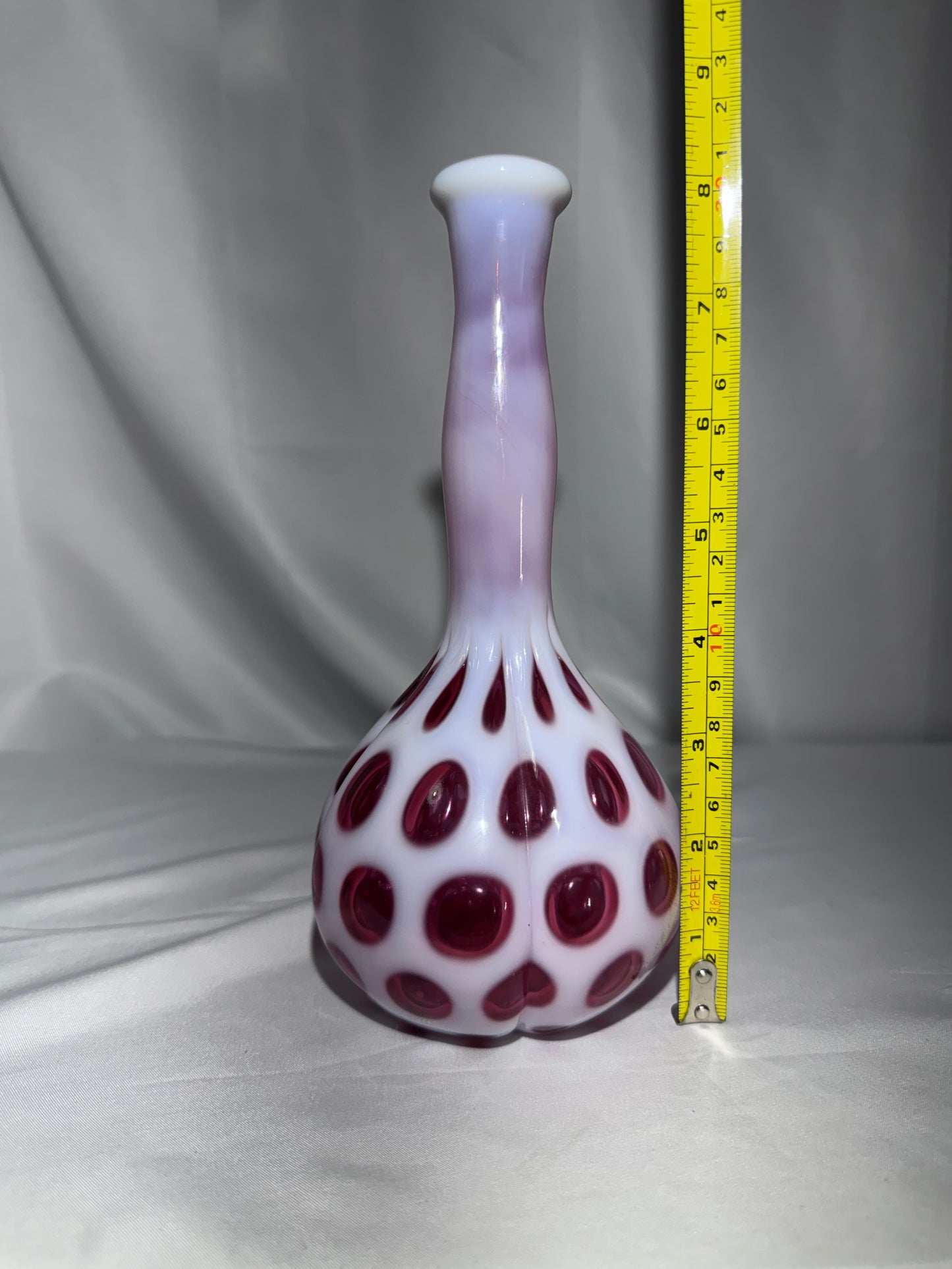 Vintage Fenton Cranberry Opalescent Coin Dot 8.5” Barber Bottle