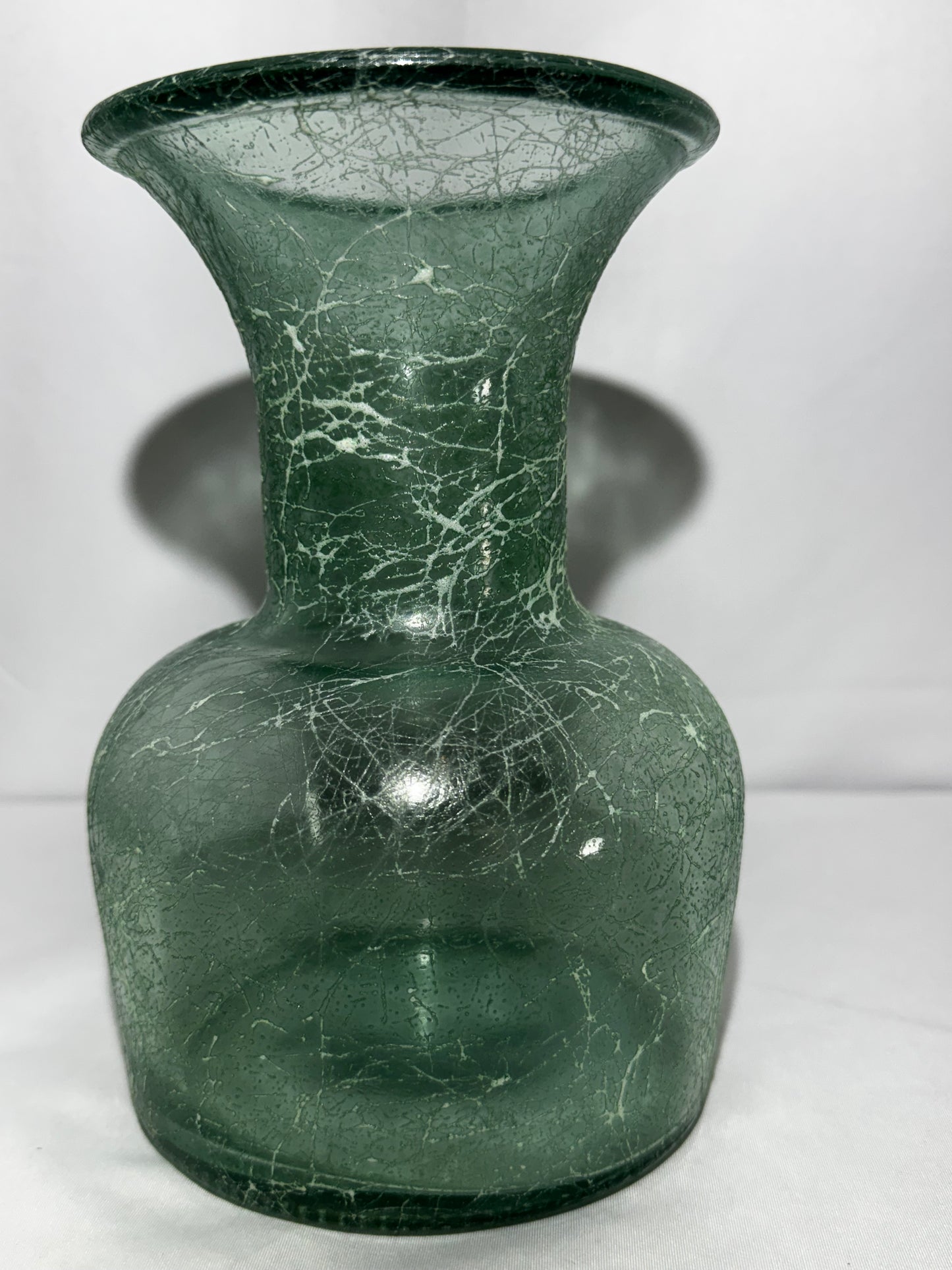 Green Glass Urn Vase Crackle Texture 8” Vintage