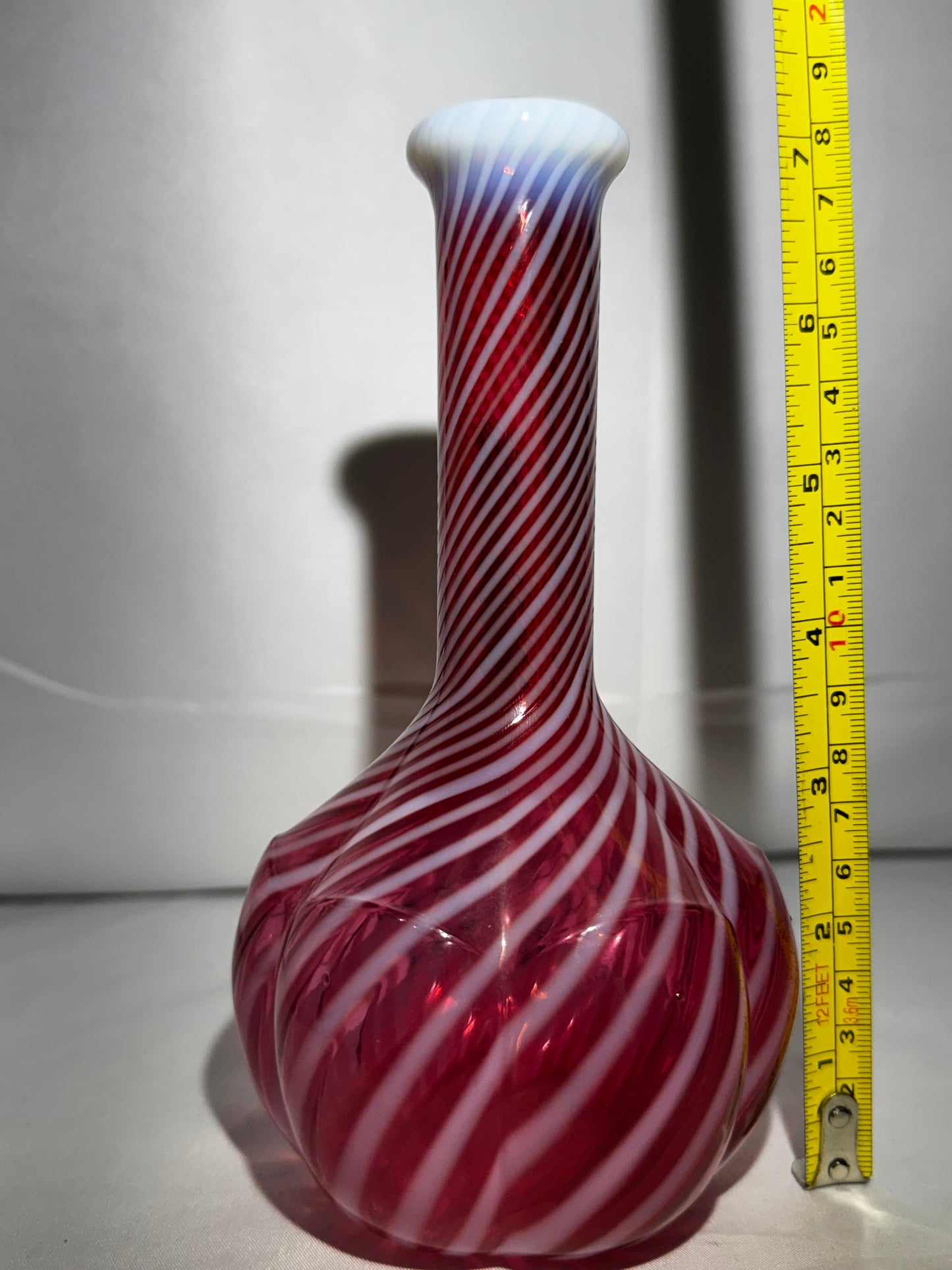 Vintage Fenton Cranberry Opalescent Swirl Barber Bottle – 7.5”