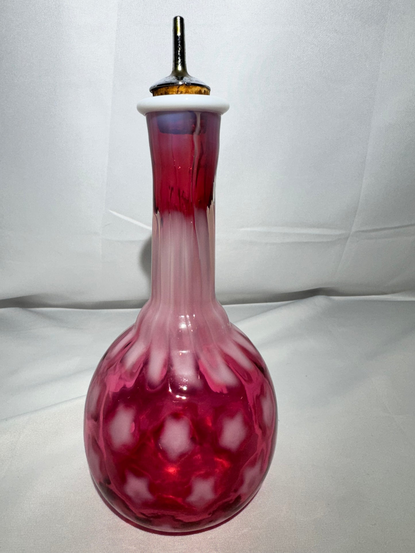 Vintage Cranberry Barber Bottle – Stars & Stripes Pattern with Stopper
