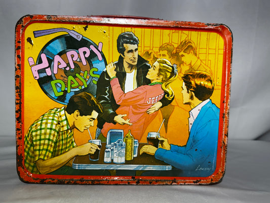 Vintage 1976 Happy Days “The Fonz” Metal Lunch Box w/ Original Thermos