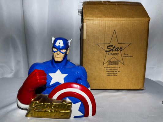 1998 Star Jars Captain America Ceramic Bank LE #653/1500 w/ Box & Stopper Marvel
