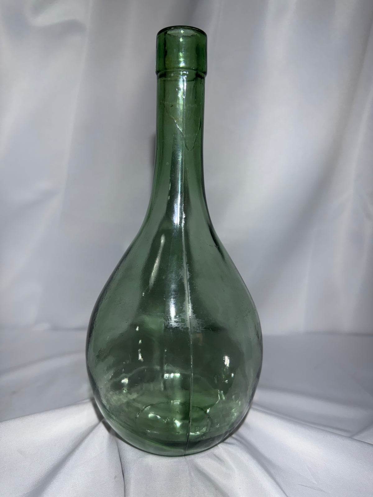 Vintage / Antique Blown Glass Witch Ball or Onion/Carboy Wine Bottle – Handblown Green Glass