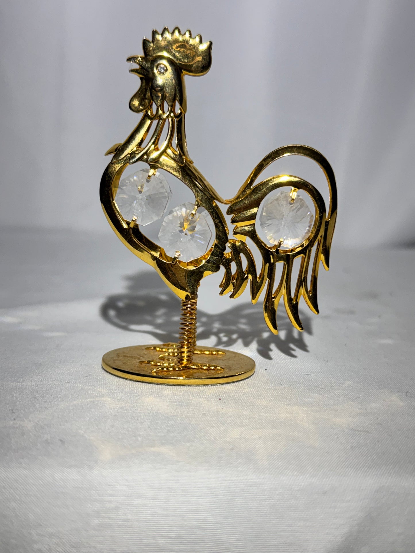 24K Gold Plated Rocking Rooster Figurine w/ Crystals – Collectible