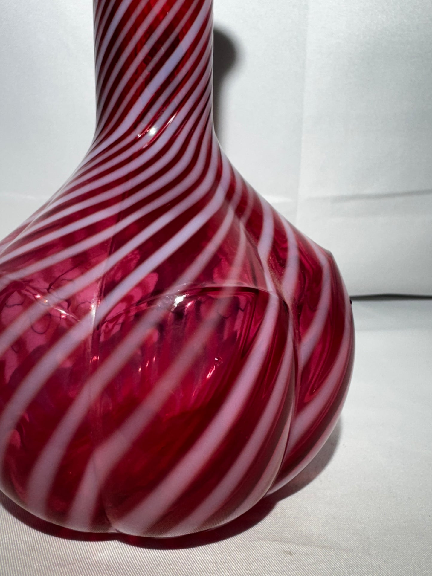 Vintage Fenton Cranberry Opalescent Swirl Barber Bottle – 7.5”