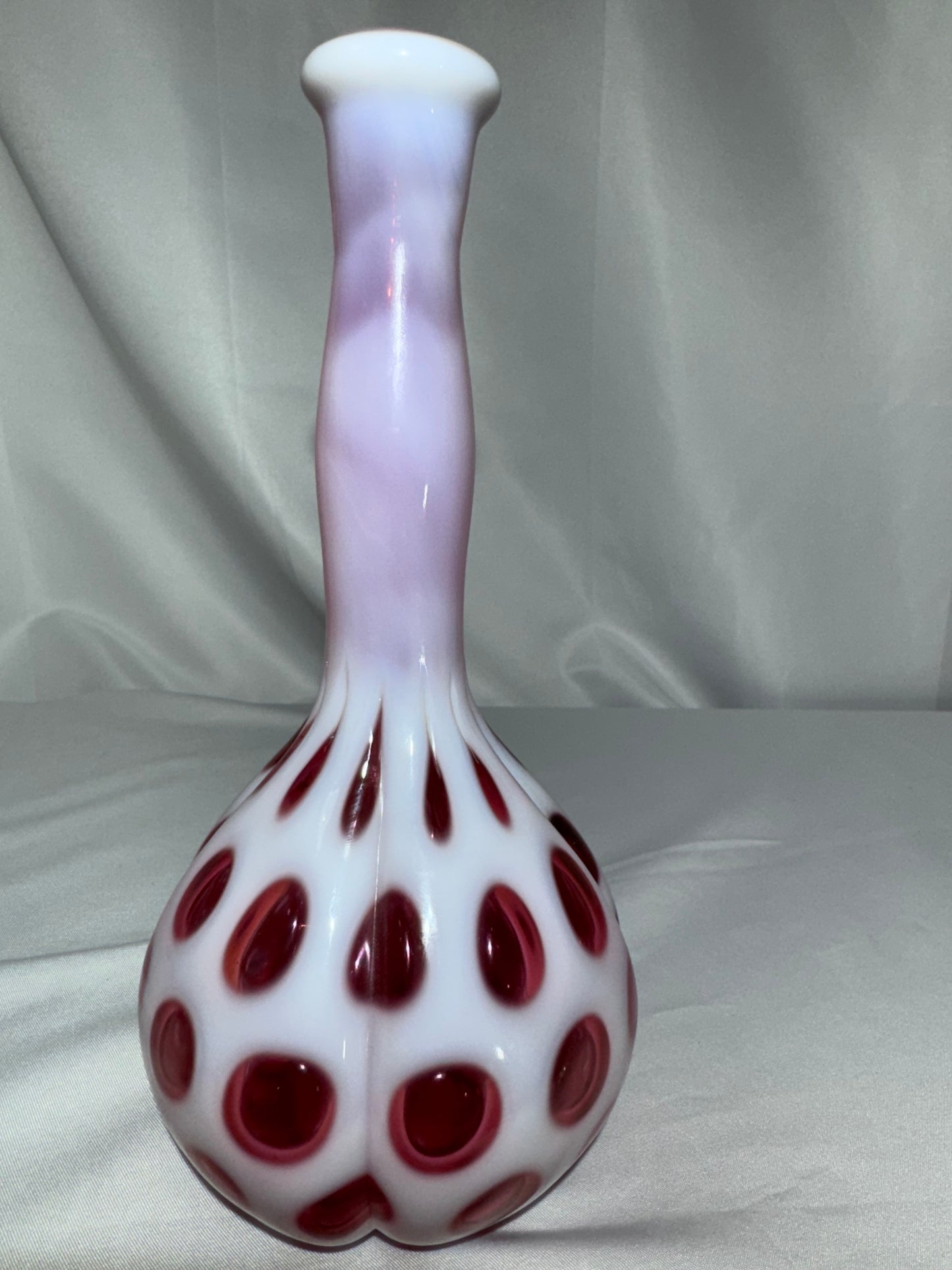 Vintage Fenton Cranberry Opalescent Coin Dot 8.5” Barber Bottle