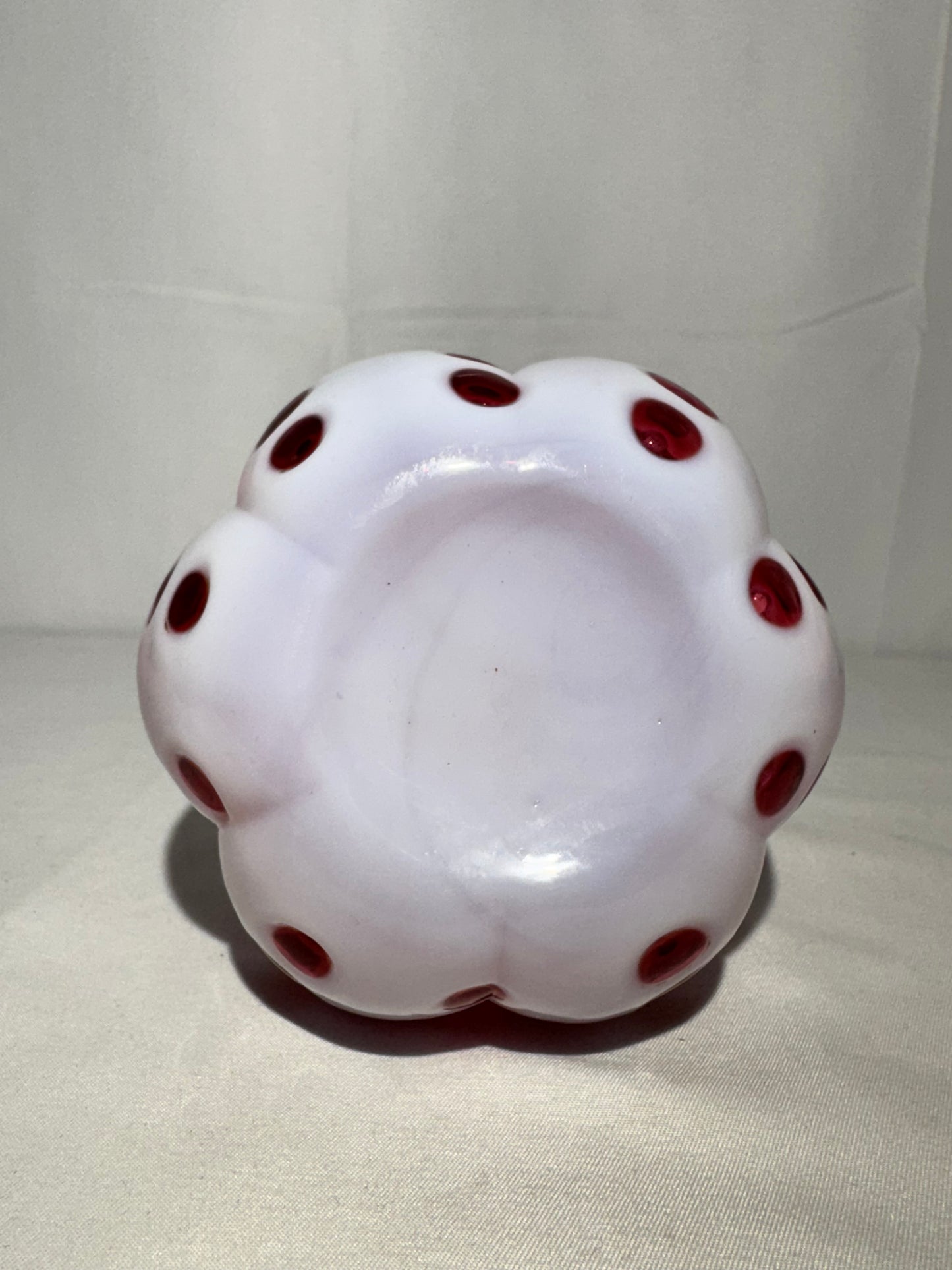 Vintage Cranberry & White Coin Dot Barber Bottle w/ Original Topper
