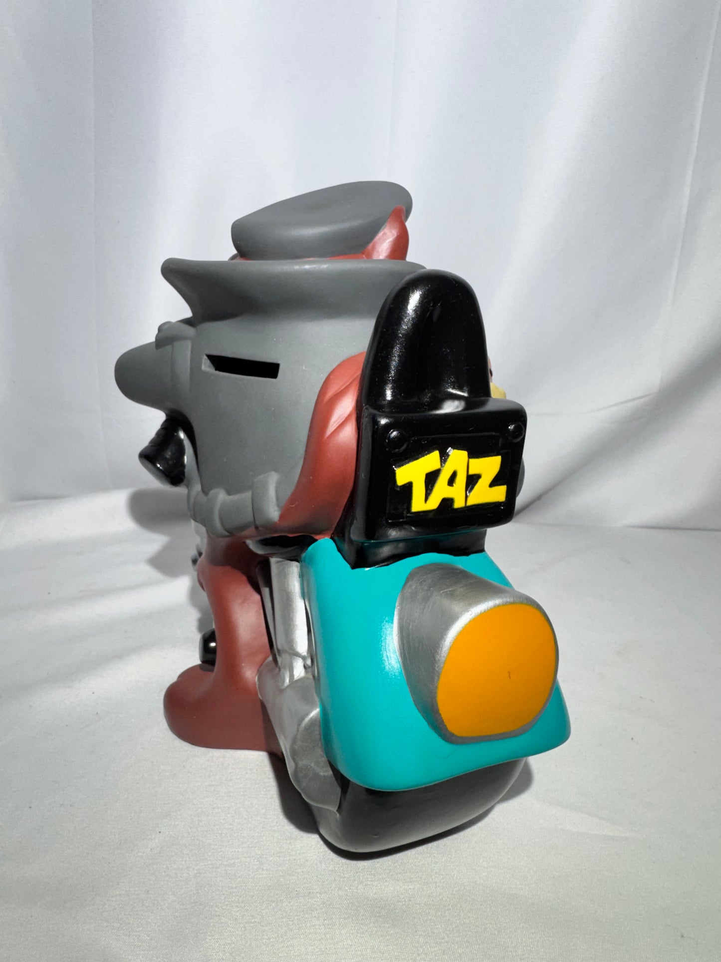 Vintage 1998 Warner Bros. Looney Tunes Tasmanian Devil (Taz) Coin Bank – Motorcycle