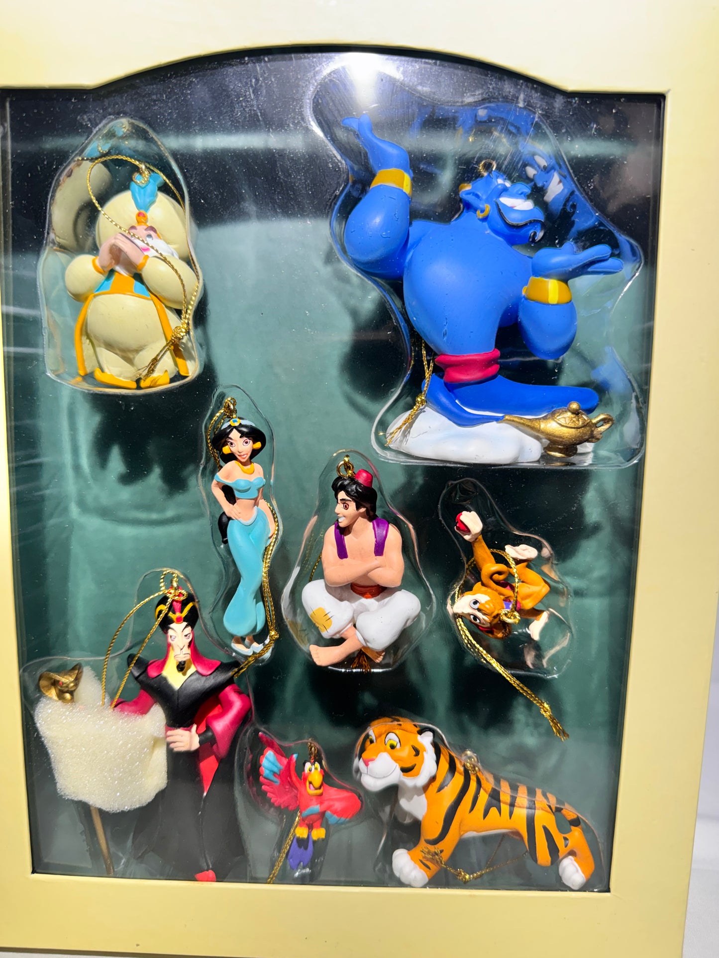 Vintage Disney Aladdin Storybook Ornament Set 8 Pc Genie Jasmine Jafar Box