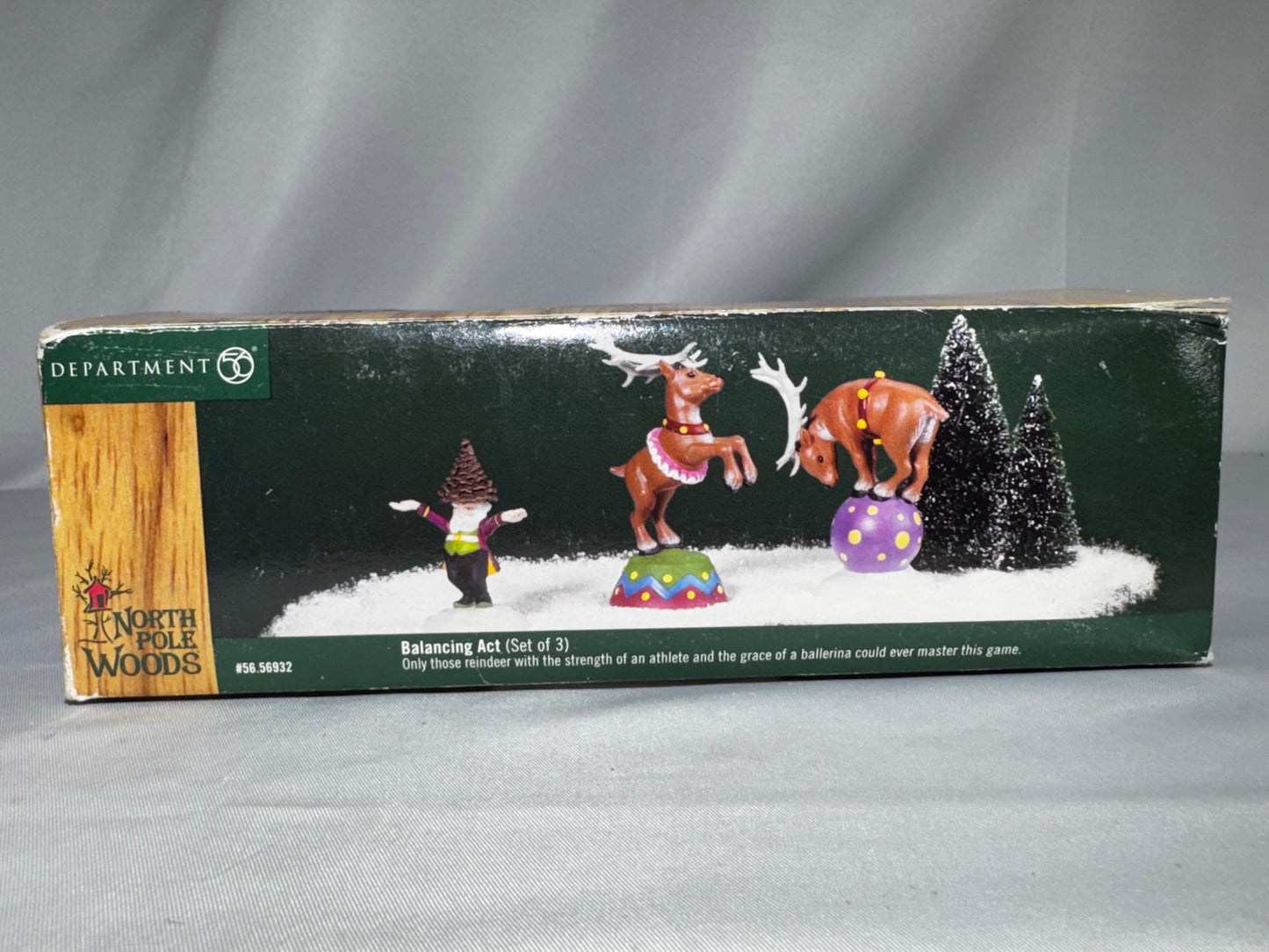 Department 56 North Pole Woods Balancing Act #56932 Retired Elf Reindeer Figurine Set w/ Box