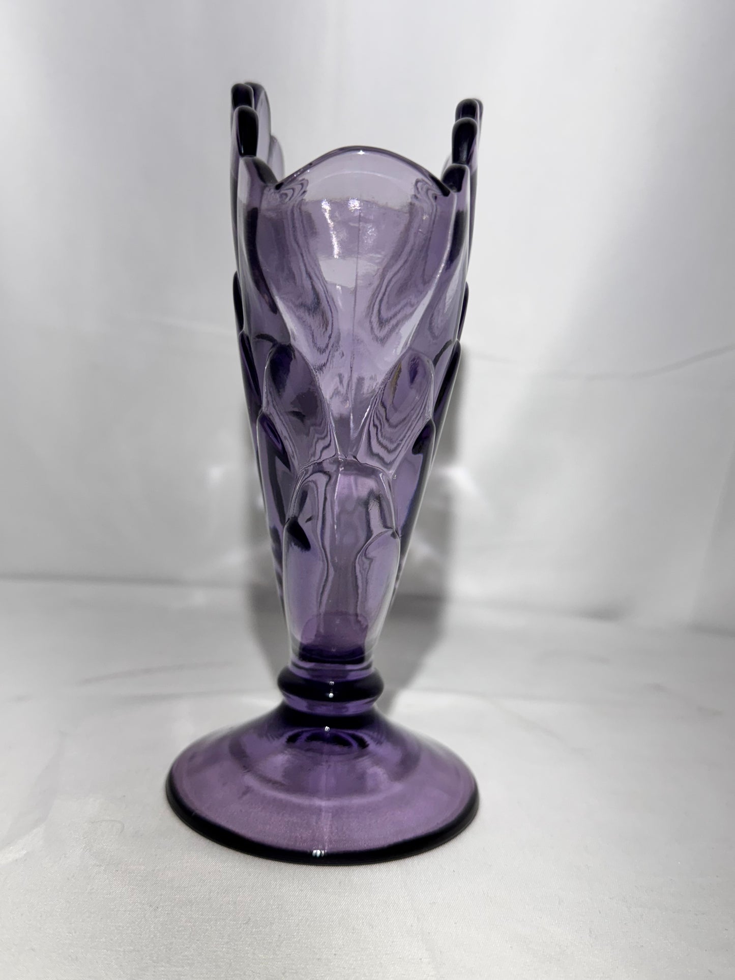 Fenton Purple Amethyst Fan Vase – 100 Years Anniversary 2005 – Original Sticker – 8” Tall