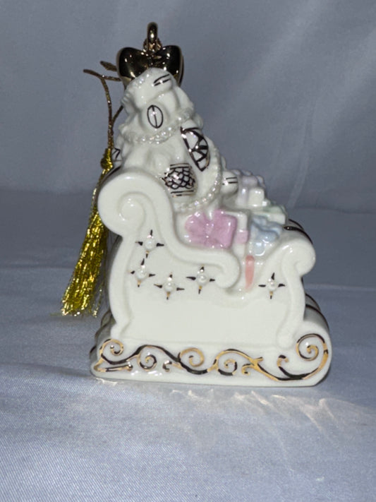 Lenox Gold Club Sleigh Christmas Ornament Ivory Porcelain Gold Trim Gifts Vintage