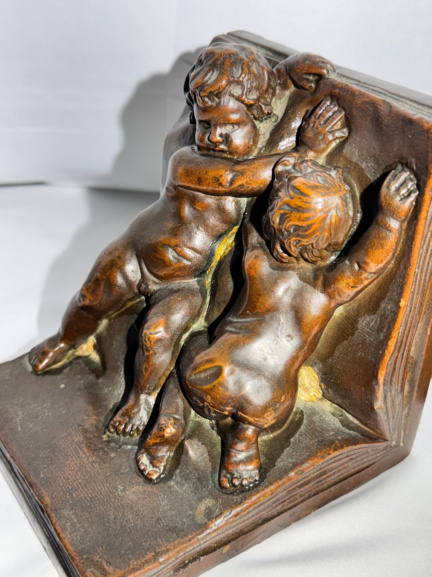 Antique Ronson / Kathodian Bronze Works Cherub Bookends – Art Deco c. 1920s