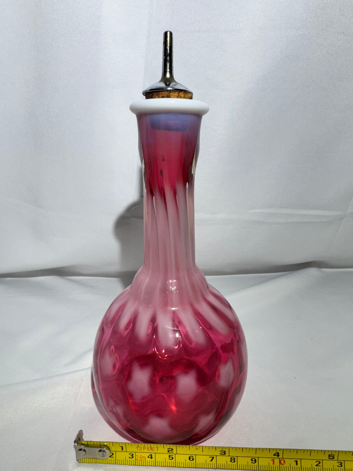 Vintage Cranberry Barber Bottle – Stars & Stripes Pattern with Stopper