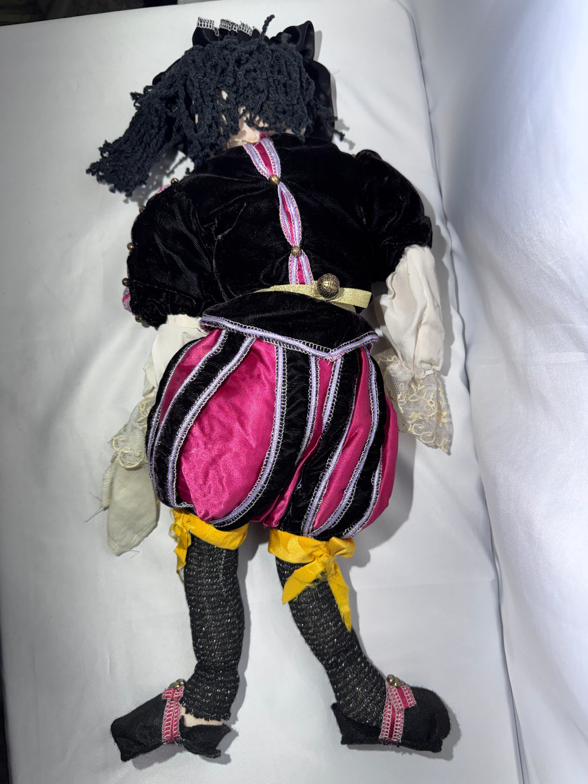 Vintage Handmade Renaissance Jester / Courtier Cloth Doll – Elaborate Costume