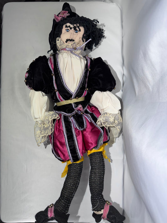 Vintage Handmade Renaissance Jester / Courtier Cloth Doll – Elaborate Costume
