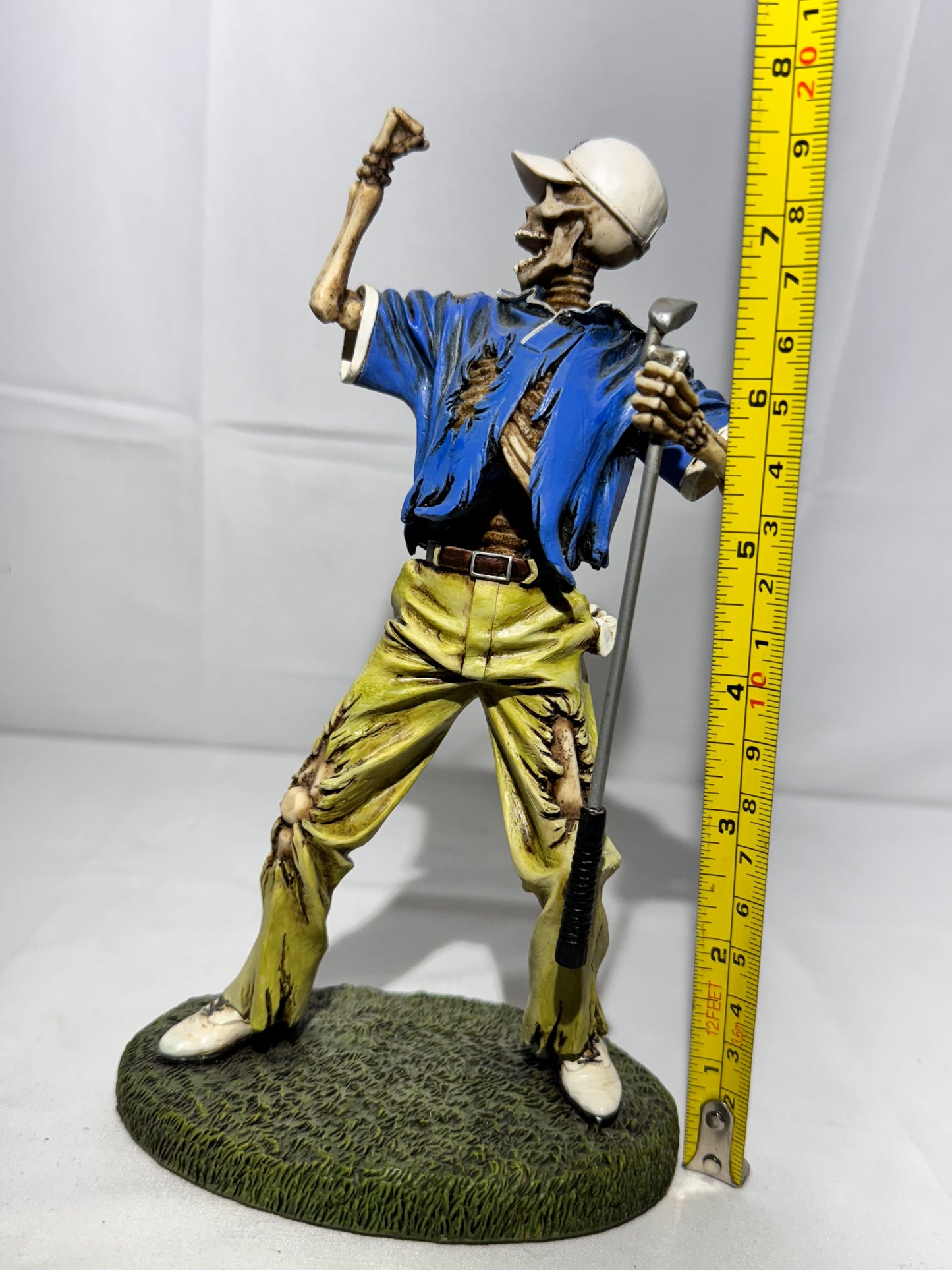 Summit Collection Skeleton Golfer Figurine Blue Shirt Khaki Pants White Cap Golf Collectible