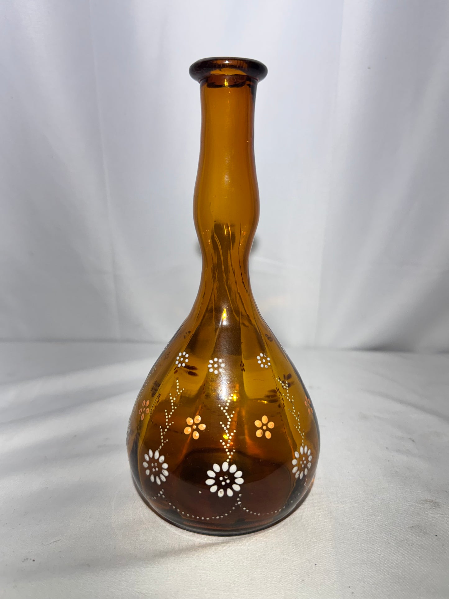 Antique Amber Glass Barber Bottle – Hand-Enameled Floral Design