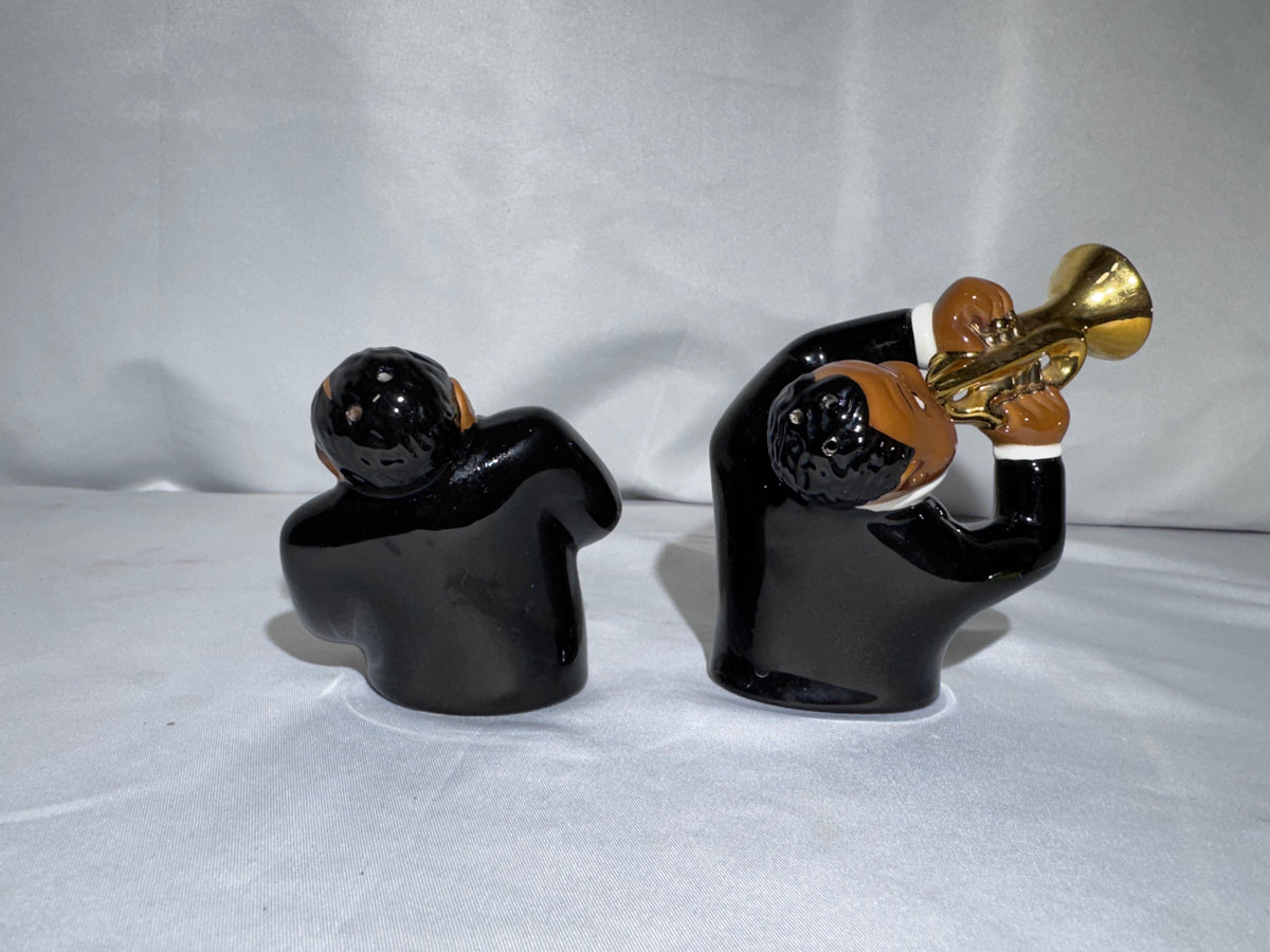 Jazz Musicians Salt and Pepper Shakers – Ceramic Saxophone & Trumpet Players – 1996 Clay Art
