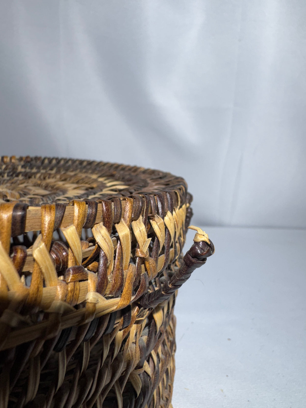 Handwoven Lidded Basket – Natural Reed/Wicker – Decorative Folk Art