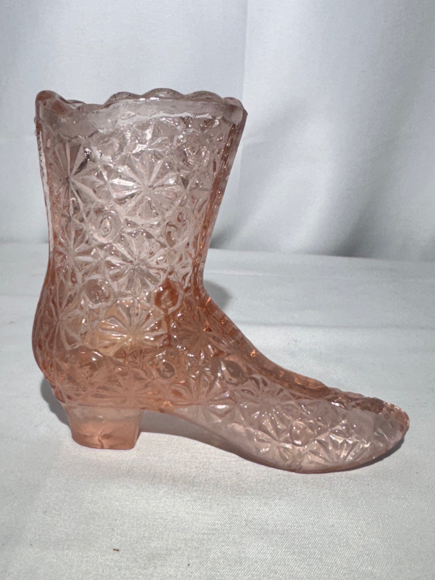 Fenton Art Glass Pink Boot Toothpick Holder – Daisy & Button Pattern (Vintage)