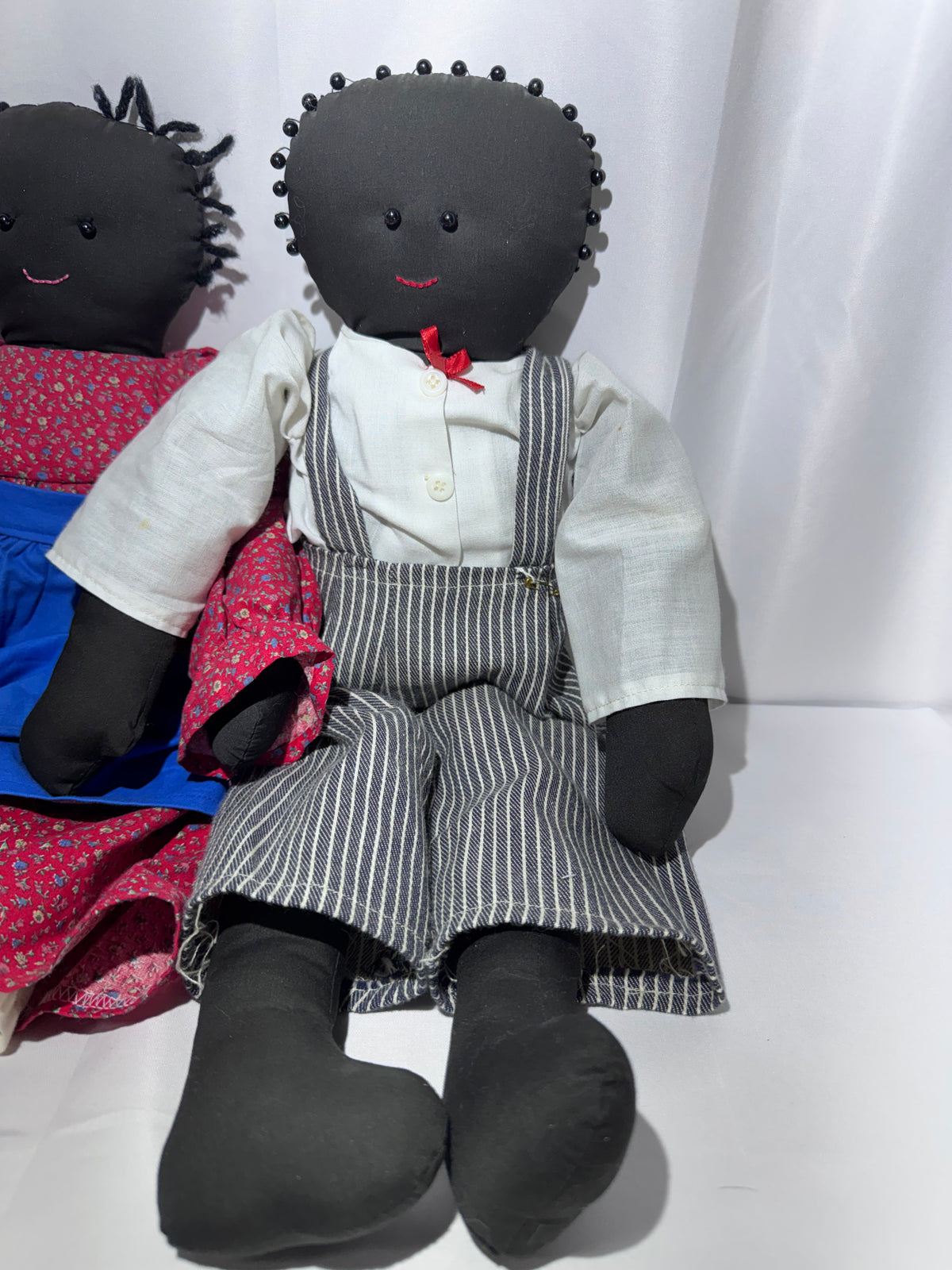 Handmade Black Folk Art Rag Doll Pair – Vintage/Contemporary Americana – Boy & Girl