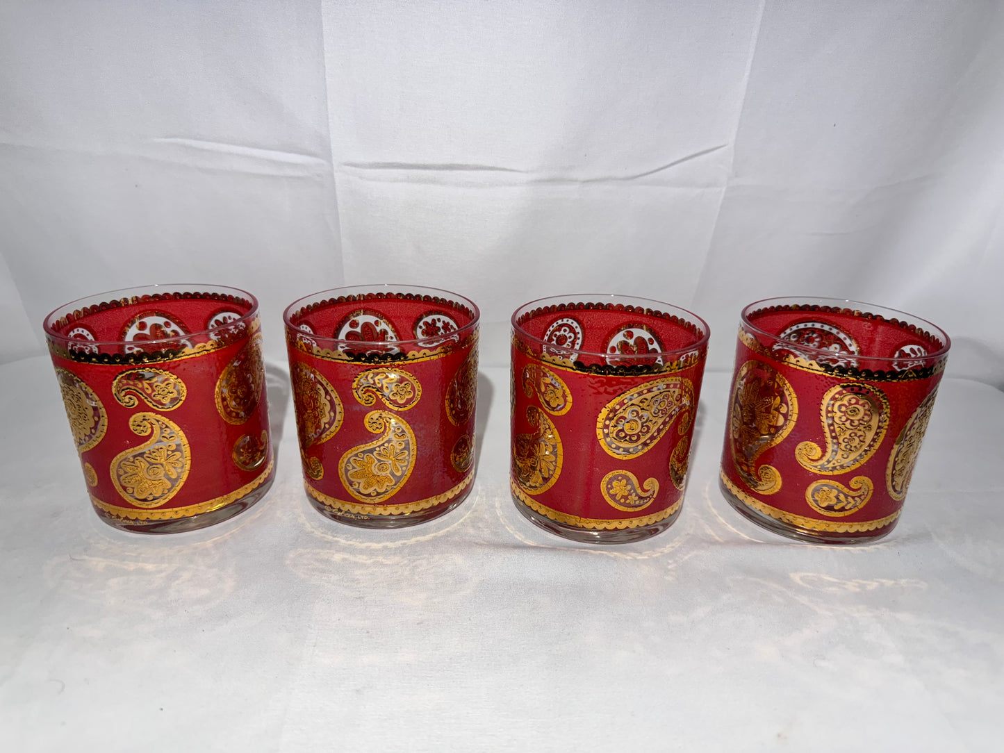 Vintage Culver LTD 22K Gold Red Paisley Lowball Glasses – Set of 4