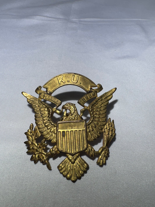 Vintage WWII Era K.U. Eagle ROTC Military Screw-Back Badge – Circa 1940s