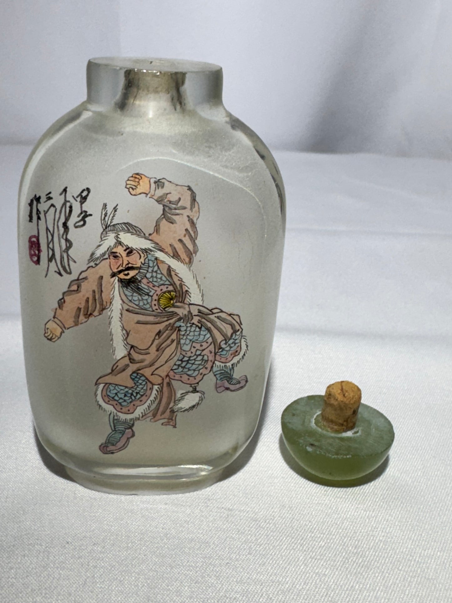 Chinese Inside-Painted Glass Snuff Bottle – Hand-Painted – Signed by Artist – Cork Stopper