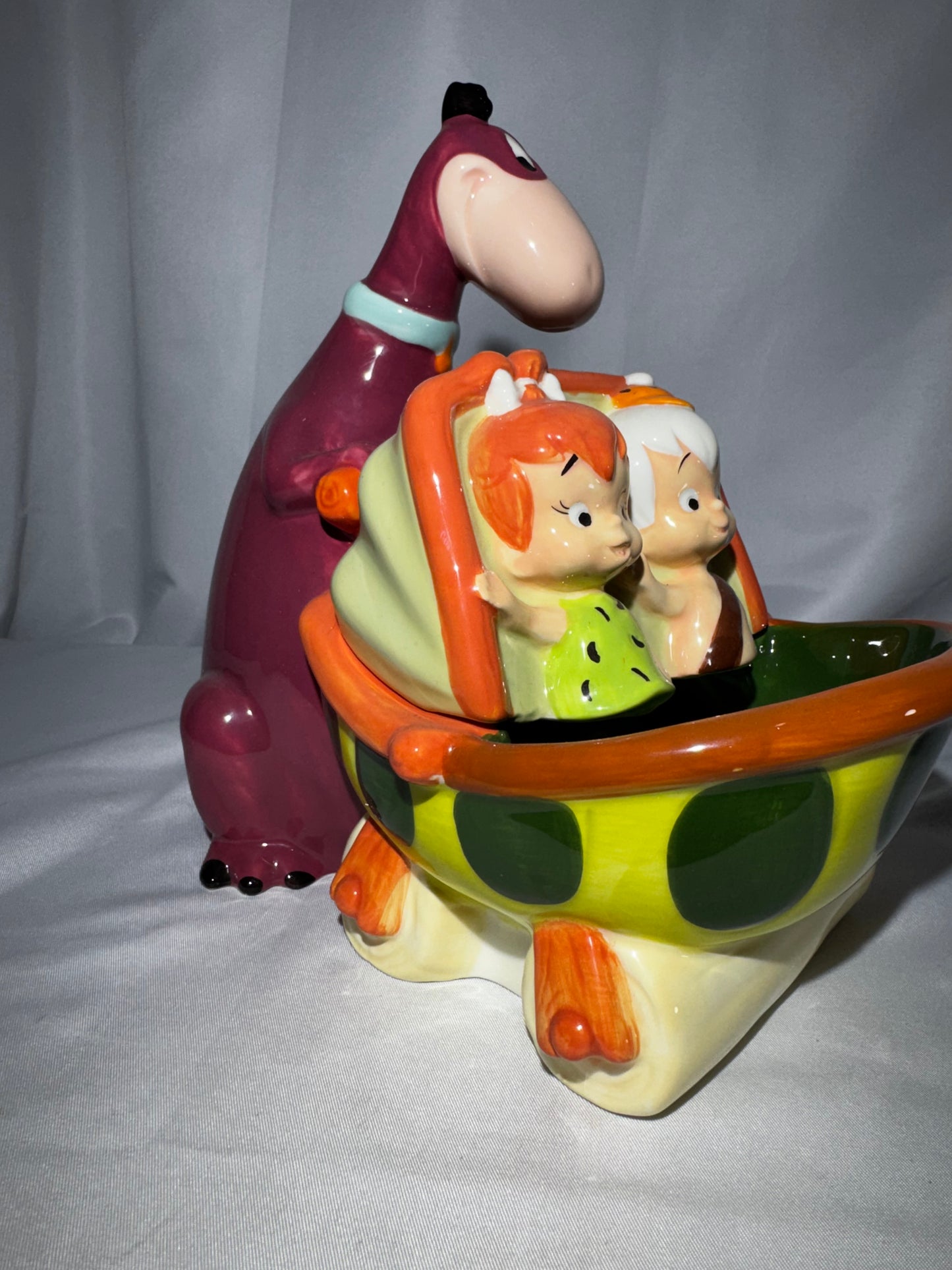 Westland Flintstones Dino Carriage Cookie Jar Bam Bam Pebbles w/ Box Hanna-Barbera