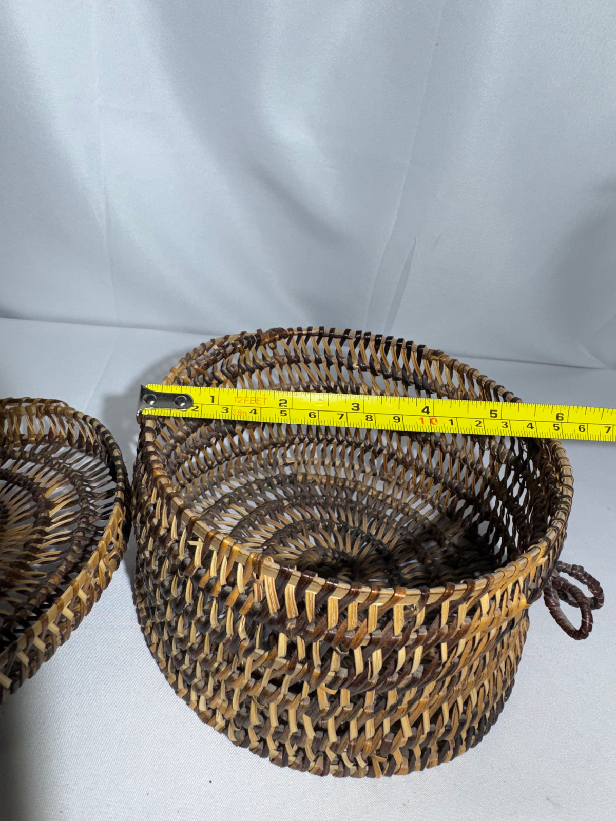 Handwoven Lidded Basket – Natural Reed/Wicker – Decorative Folk Art