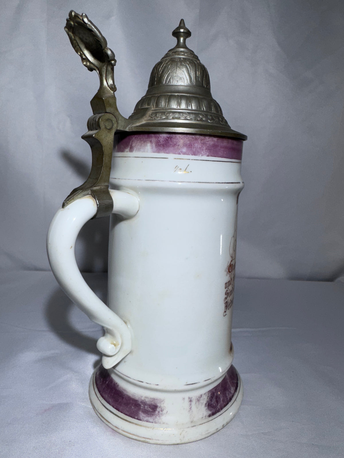Antique 1800’s German Beer Stein Pewter Hinged Lid Tavern Scene Lithophane Base