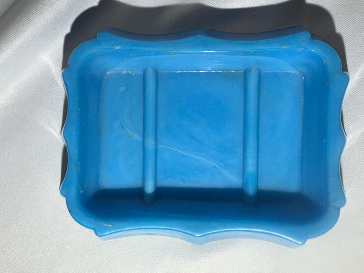 Antique Victorian Blue Opaline Milk Glass Vanity Tray Soap Dish Jewelry Trinket 4.5”