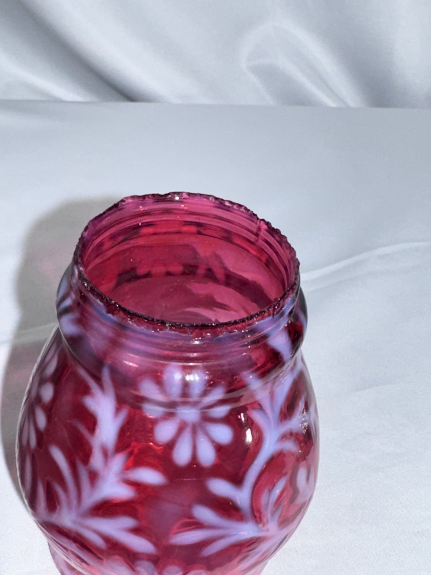 Vintage Northwood Cranberry Opalescent “Daisy & Fern” Sugar Shaker – 4.5”