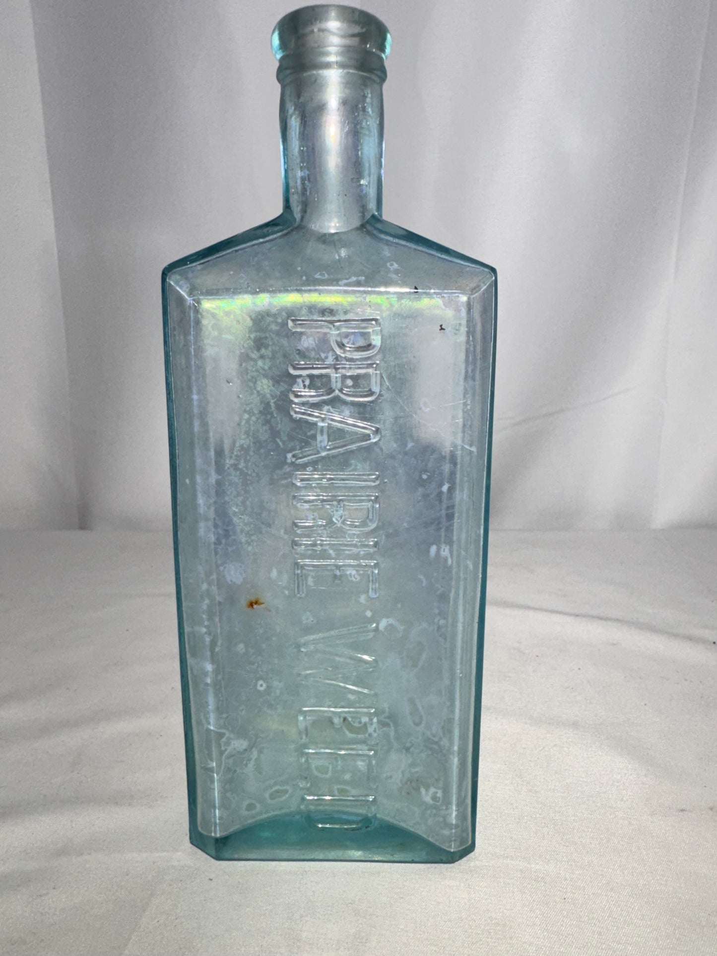 Antique “PRAIRIE WEED” Aqua Glass Medicine Bottle – Embossed Patent Medicine