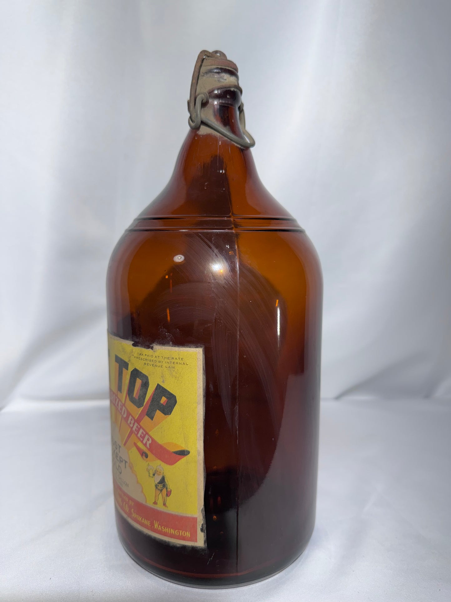 Vintage 1930s Gilt Top Pasteurized Beer 1/2 Gallon Amber Jug – Spokane Brewing & Malting Co. – Spokane WA