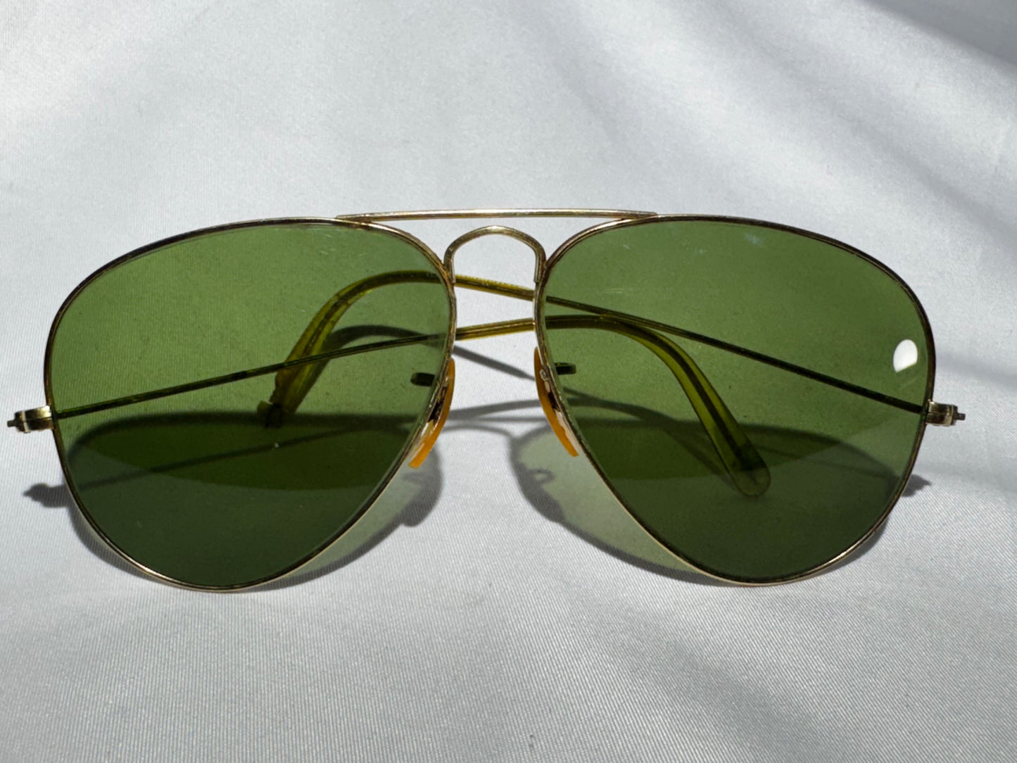 Vintage B&L Ray-Ban Aviator Sunglasses Green Glass Lens 12K GF w/ Original Case